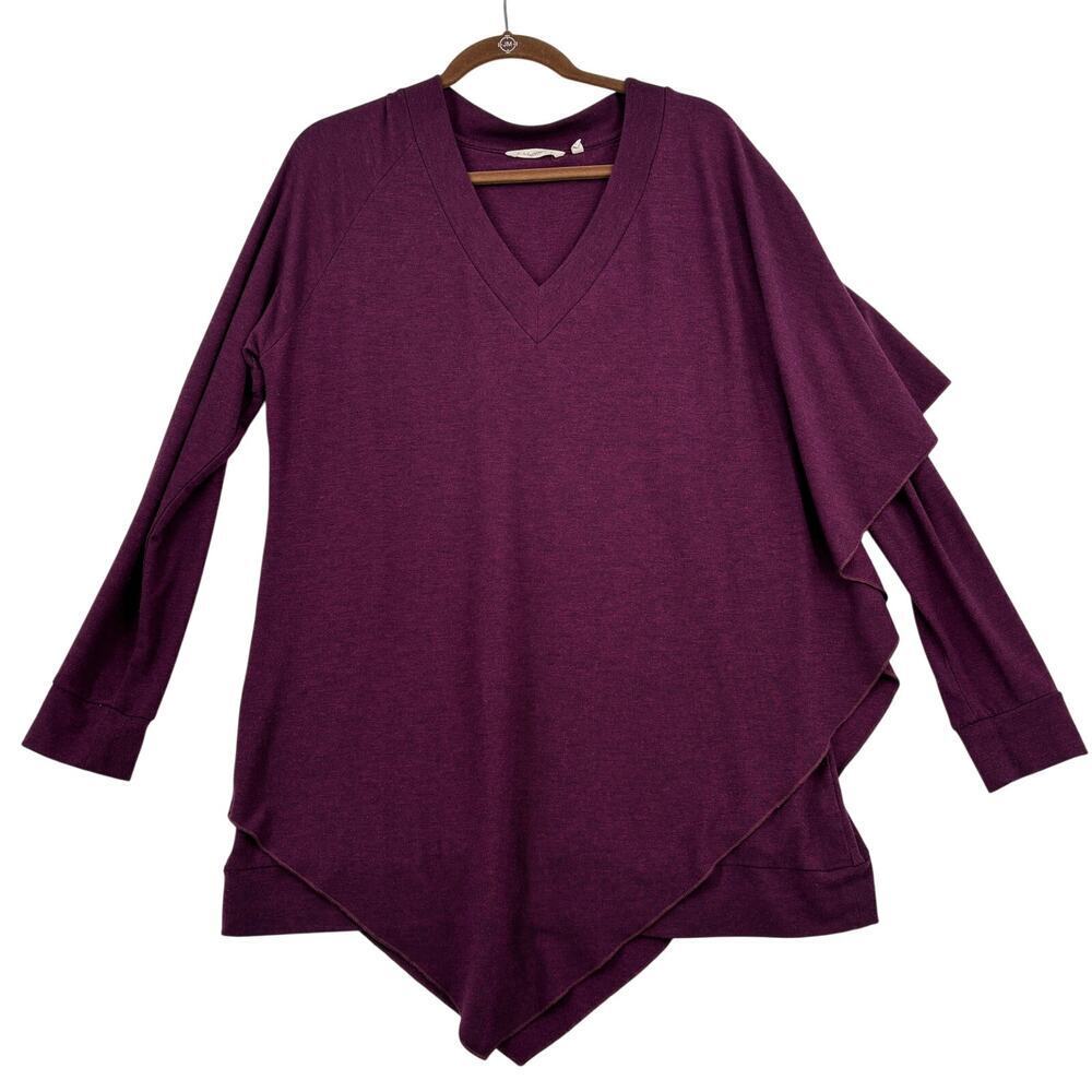Soft Surroundings Caped Tunic Top‎ Size L Purple Wine Madeline Stretch Knit